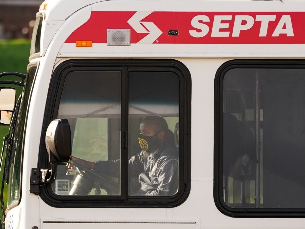 A Southeastern Pennsylvania Transportation Authority bus (SEPTA) is driven on Market Street in Philadelphia, Friday, Oct. 22, 2021.