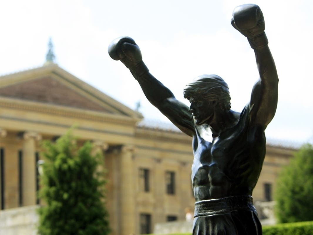 FILE - In this Sept. 7, 2006 file photo, the bronze statue of Sylvester Stallone portraying the boxer from the film "Rocky III" is seen shortly after workers installed it near the steps of the Philadelphia Museum of Art in Philadelphia.