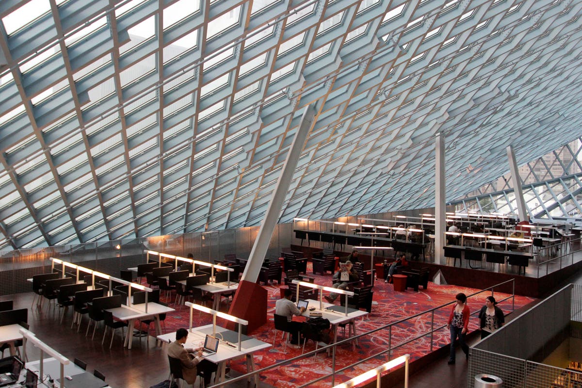 The Rem Koolhaas-designed Seattle Central Library in downtown Seattle.