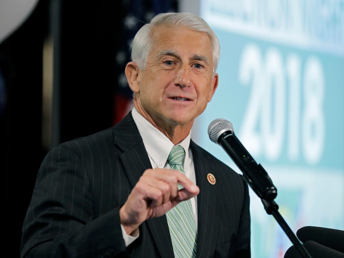 Rep. Dave Reichert, R-Wash., speaks Tuesday, Nov. 6, 2018, at a Republican party election night gathering in Issaquah.