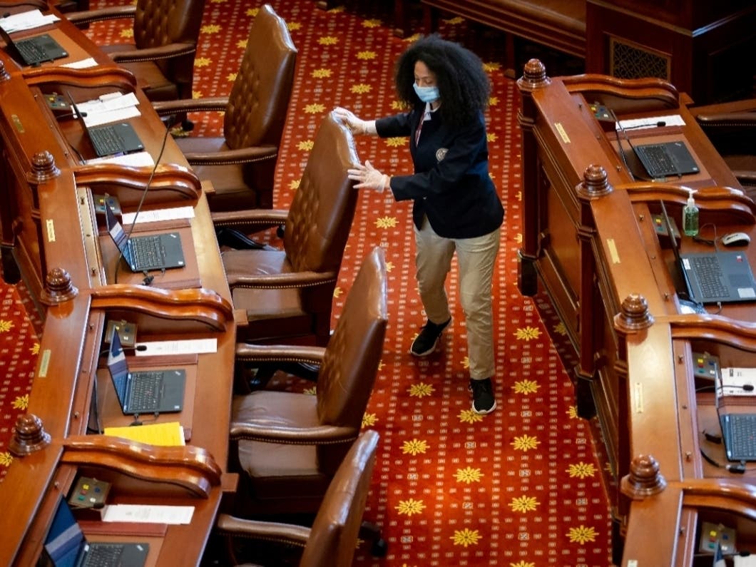 On the first day of a special session of the Illinois General Assembly, Rep. Darren Bailey, who has challenged the governor's COVID-19 emergency stay-at-home order, was ejected from the Bank of Springfield Center after refusing to wear a mask.