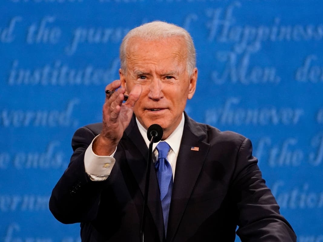 Democratic presidential candidate former Vice President Joe Biden gestures while speaking during the second and final presidential debate Thursday, Oct. 22, 2020, at Belmont University in Nashville, Tenn