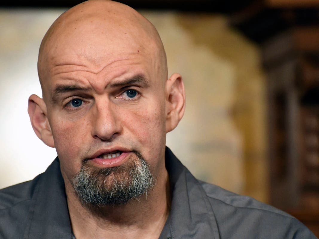 In this Jan. 24, 2019, file photo, Pennsylvania Lt. Gov. John Fetterman speaks at a news conference in the governor's Capitol reception room in Harrisburg, Pa.