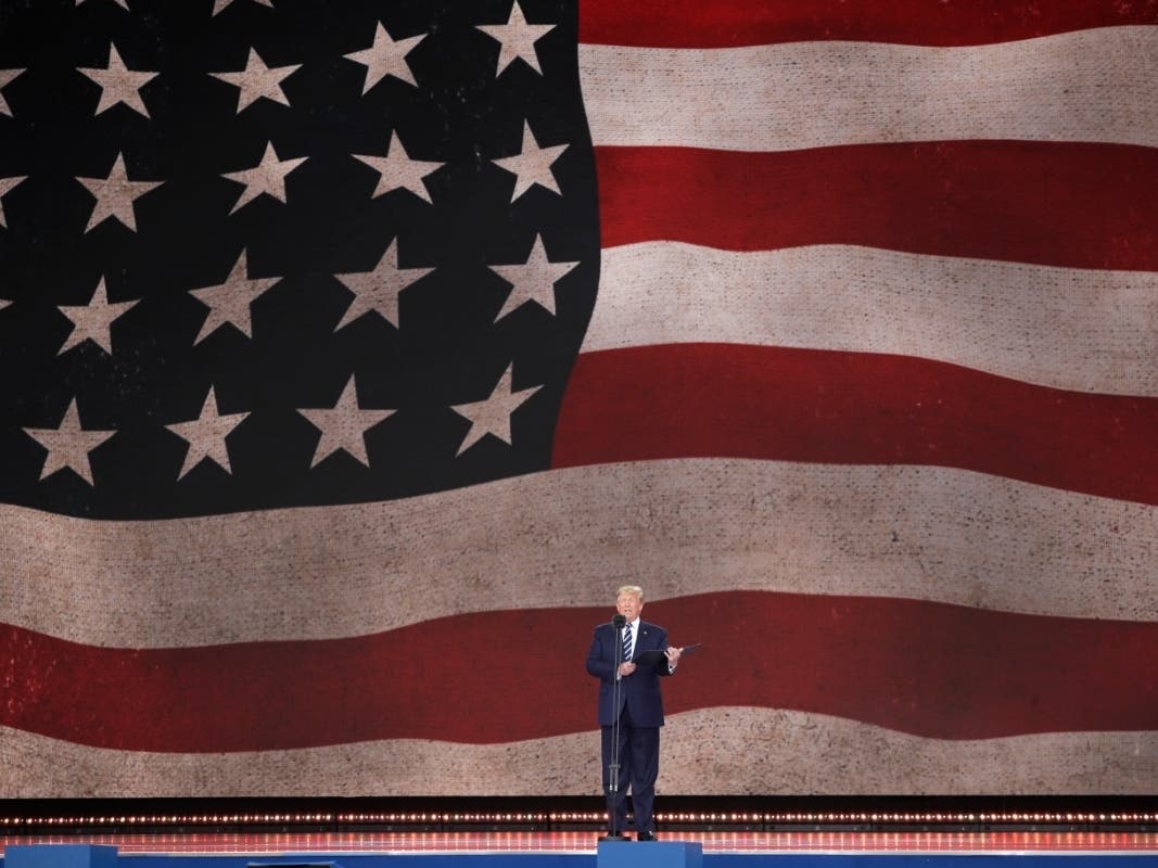 President Trump speaks during an event to mark the 75th anniversary of D-Day in Portsmouth, England.