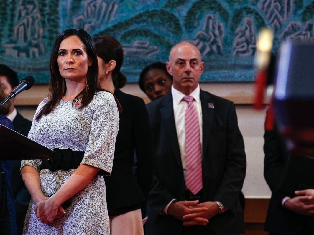 White House press secretary Stephanie Grisham attends a news conference with President Donald Trump in South Korea.