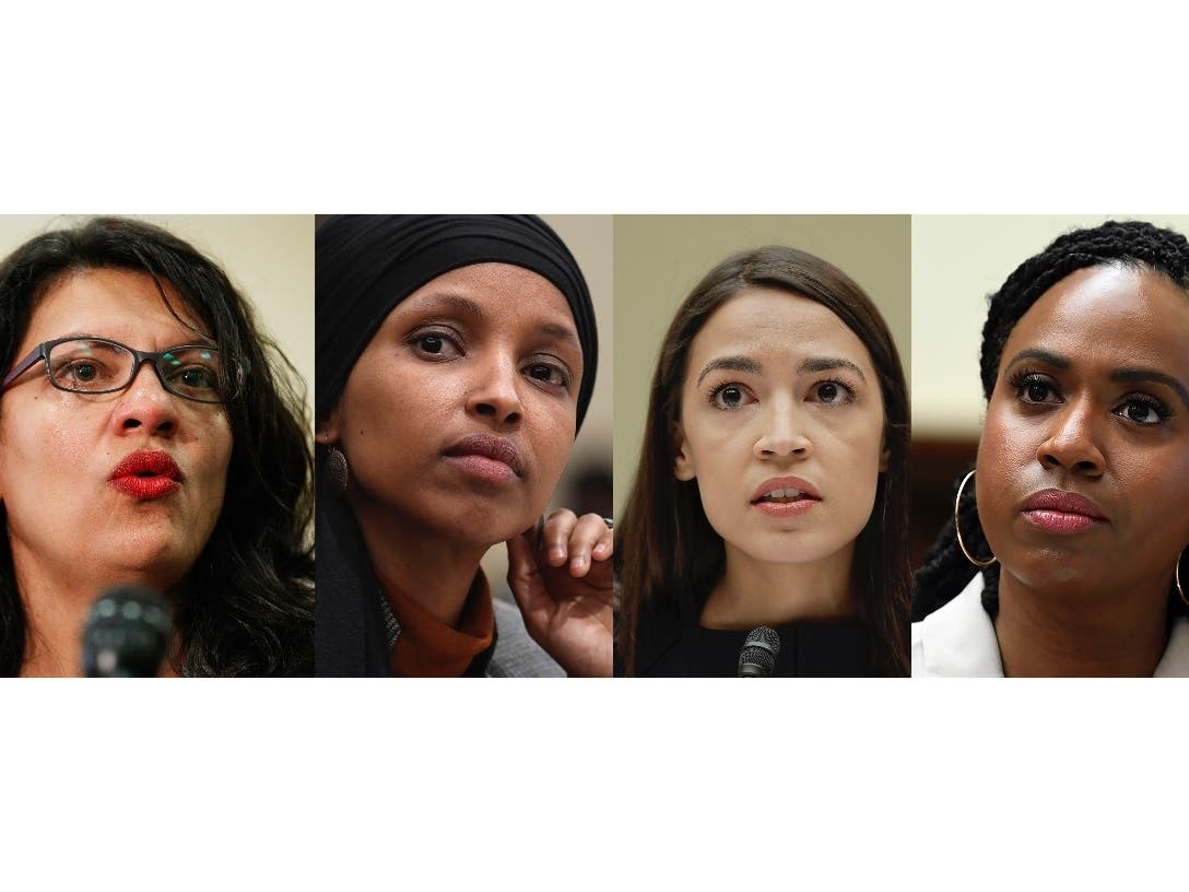 From left; Rep. Rashida Tlaib, Rep. Ilhan Omar, Rep. Alexandria Ocasio-Cortez and Rep. Ayanna Pressley.