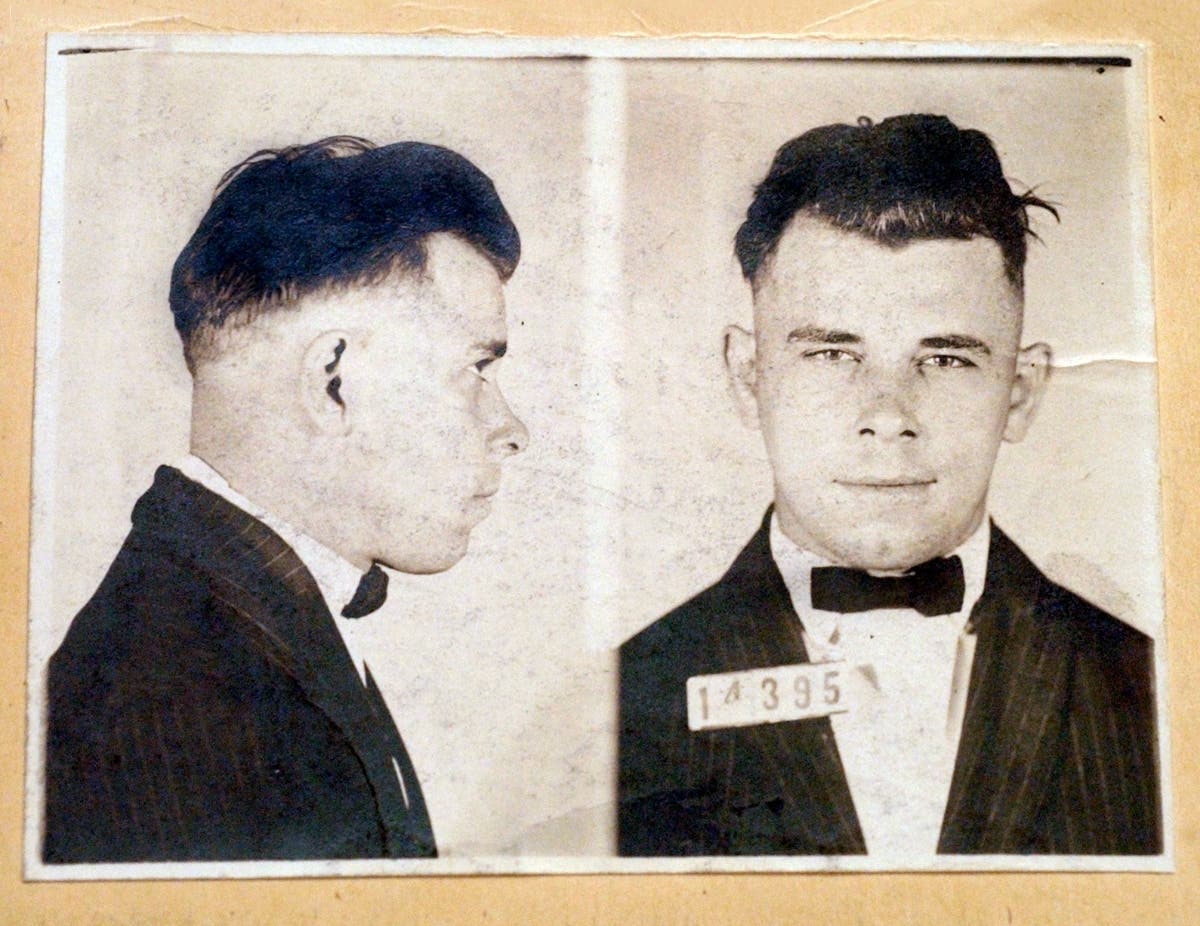 This file photo shows Indiana Reformatory booking shots of John Dillinger, stored in the state archives, and shows the notorious gangster as a 21-year-old.