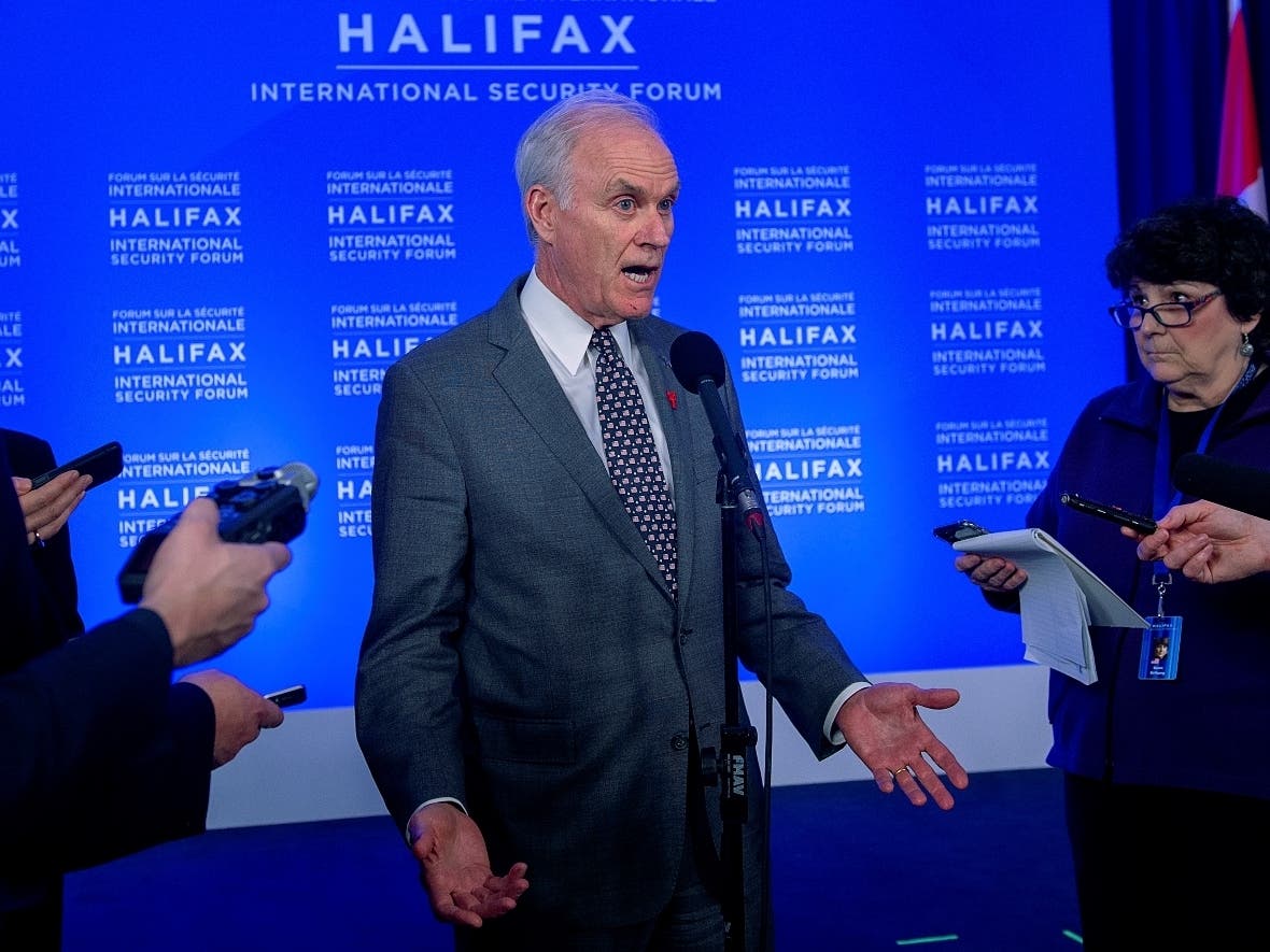 U.S. Navy Secretary Richard Spencer fields questions Saturday at a media availability at the Halifax International Security Forum in Halifax, Nova Scotia. 