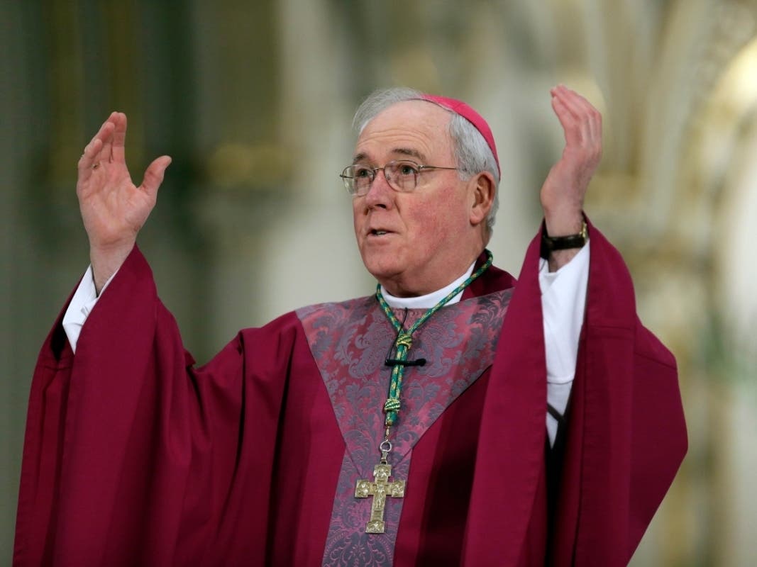 Bishop Richard Malone speaks to Catholics in this file photo at St. Joseph Cathedral in Buffalo. Malone resigned under pressure after his executive assistant leaked internal church documents to a reporter.