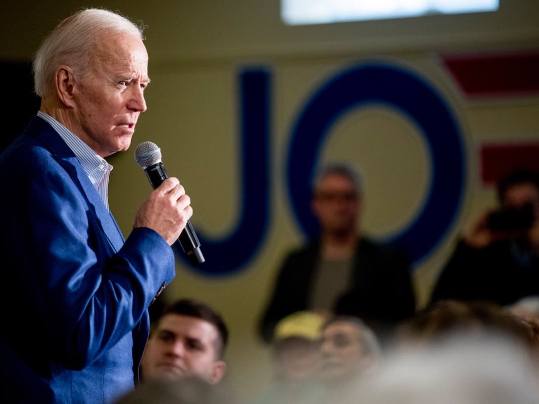 Joe Biden speaks at a campaign stop at Cilford Community Curch, Monday, in Gilford, N.H.