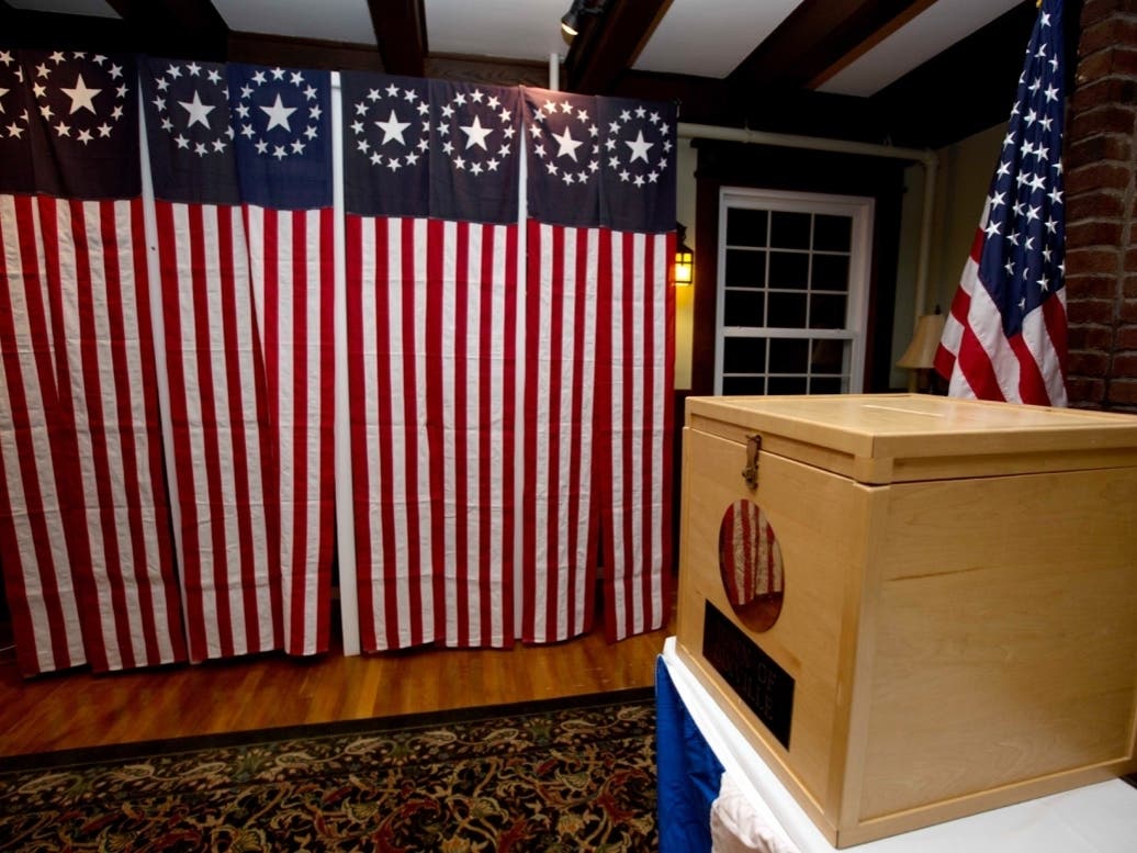 A ballot box is set for residents to vote at midnight Nov. 7, 2016, in Dixville Notch, New Hampshire.