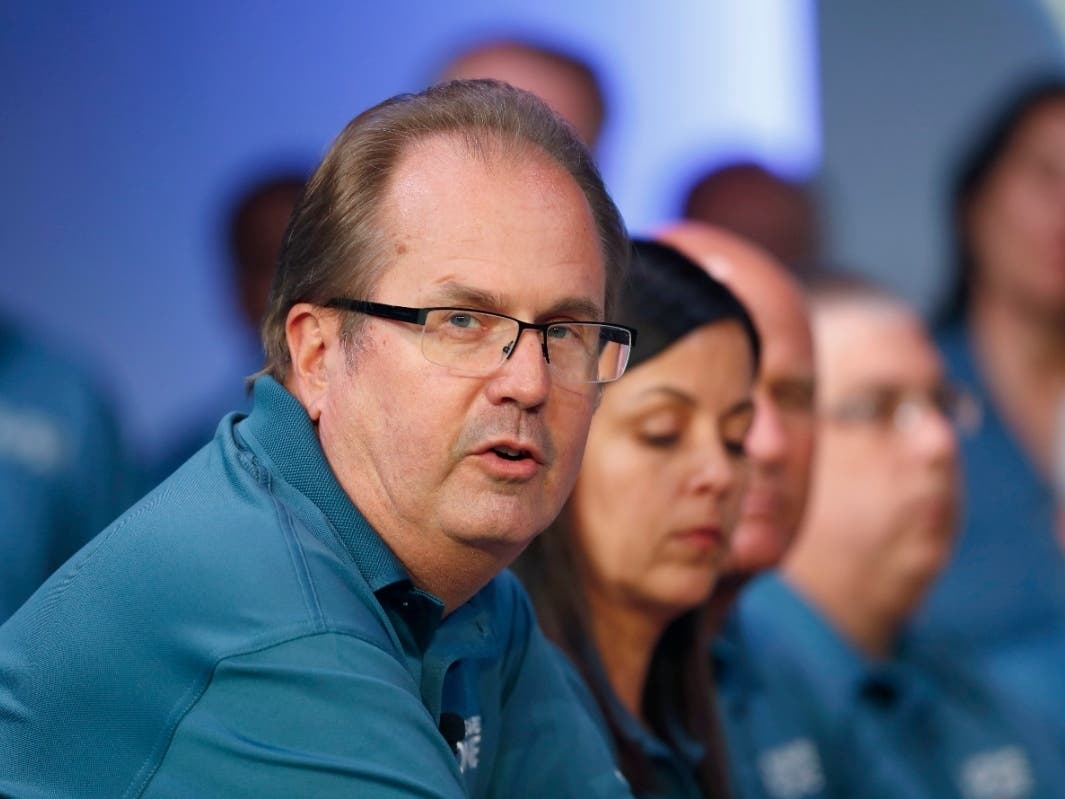 In this July 16, 2019, file photo, Gary Jones, United Auto Workers President, speaks during the opening of their contract talks with Fiat Chrysler Automobiles in Auburn Hills, Mich.