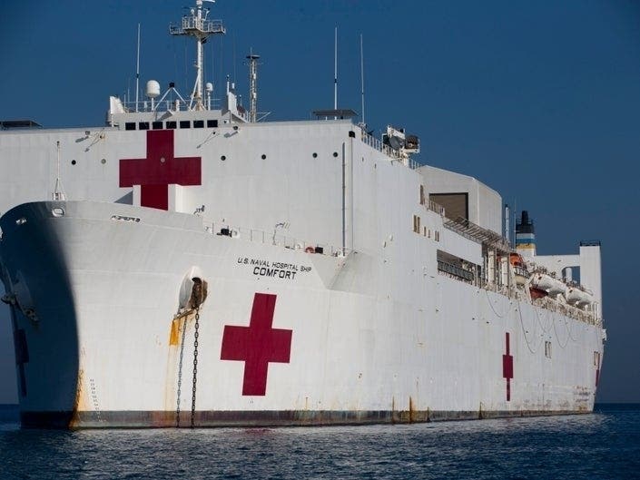 The USNS Comfort, which is headed to New York Harbor.