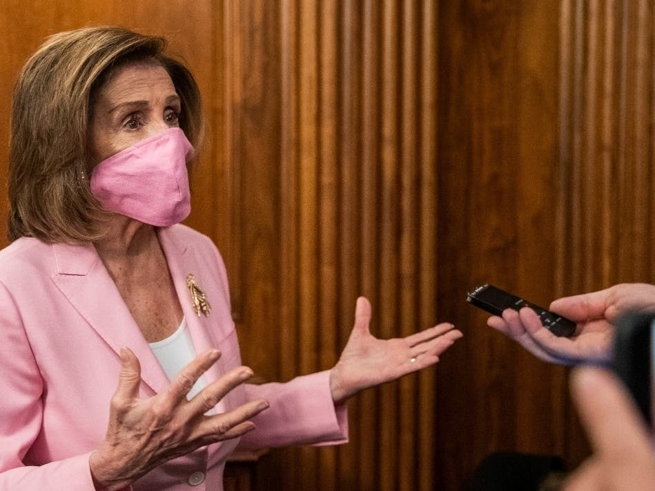 House Speaker Nancy Pelosi told reporters Tuesday Democrats are pushing an $800 billion coronavirus relief package is "very directly related to saving lives, the livelihood and the life of our democracy."