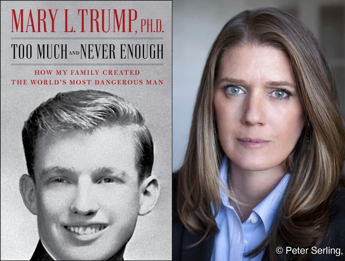This combination photo shows the cover art for "Too Much and Never Enough: How My Family Created the World’s Most Dangerous Man", left, and a portrait of author Mary L. Trump.