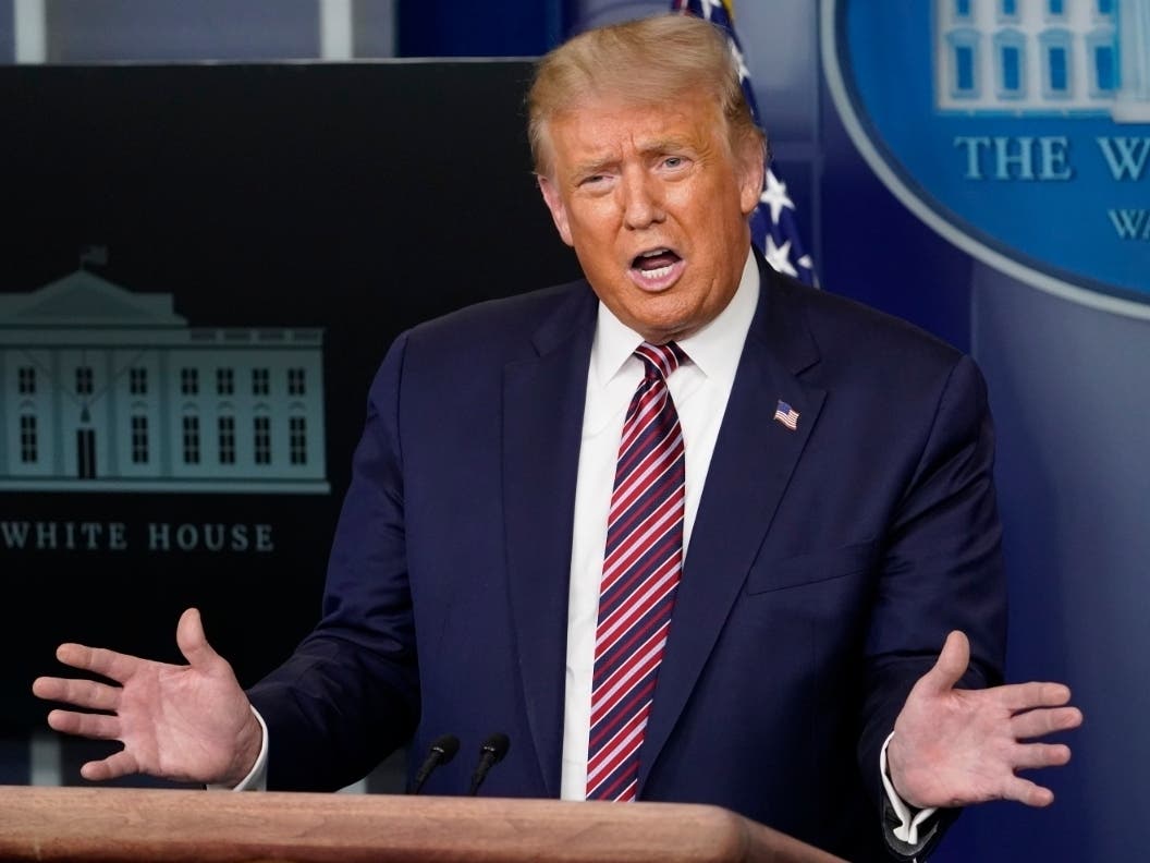 President Donald Trump speaks at a news conference in the James Brady Press Briefing Room at the White House.