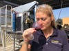 Anita Oberholster, enology epecialist at the University of California, Davis, tests the nose of a freshly pressed wine at the university's Department of Viticulture and Enology in Davis.