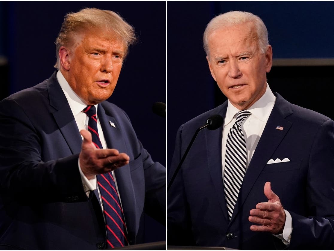 President Donald Trump, left, and former Vice President Joe Biden during the first presidential debate at Case Western University and Cleveland Clinic, in Cleveland.