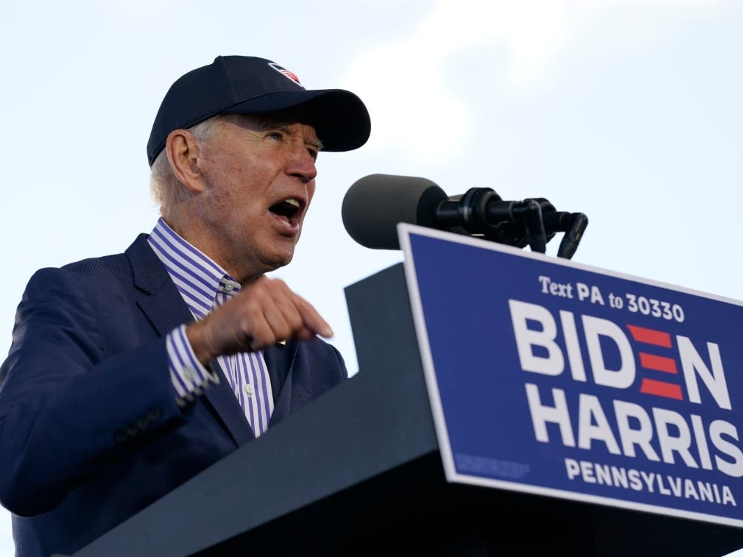 Democratic presidential candidate former Vice President Joe Biden speaks at a campaign event at Dallas High School in Dallas, Pennsylvania on Oct. 24.