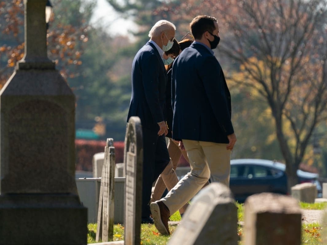 President-elect Joe Biden arrives Sunday for Mass at St. Joseph on the Brandywine Catholic Church in Wilmington, Delaware, a day after he was projected as the winner over President Donald Trump in the 2020 presidential election.