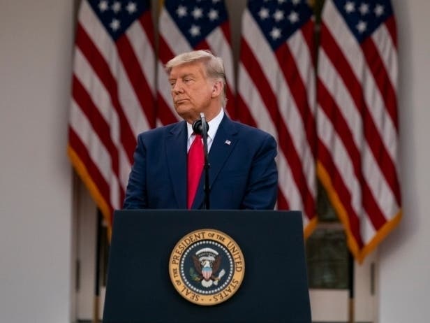 President Donald Trump speaks in the Rose Garden of the White House.