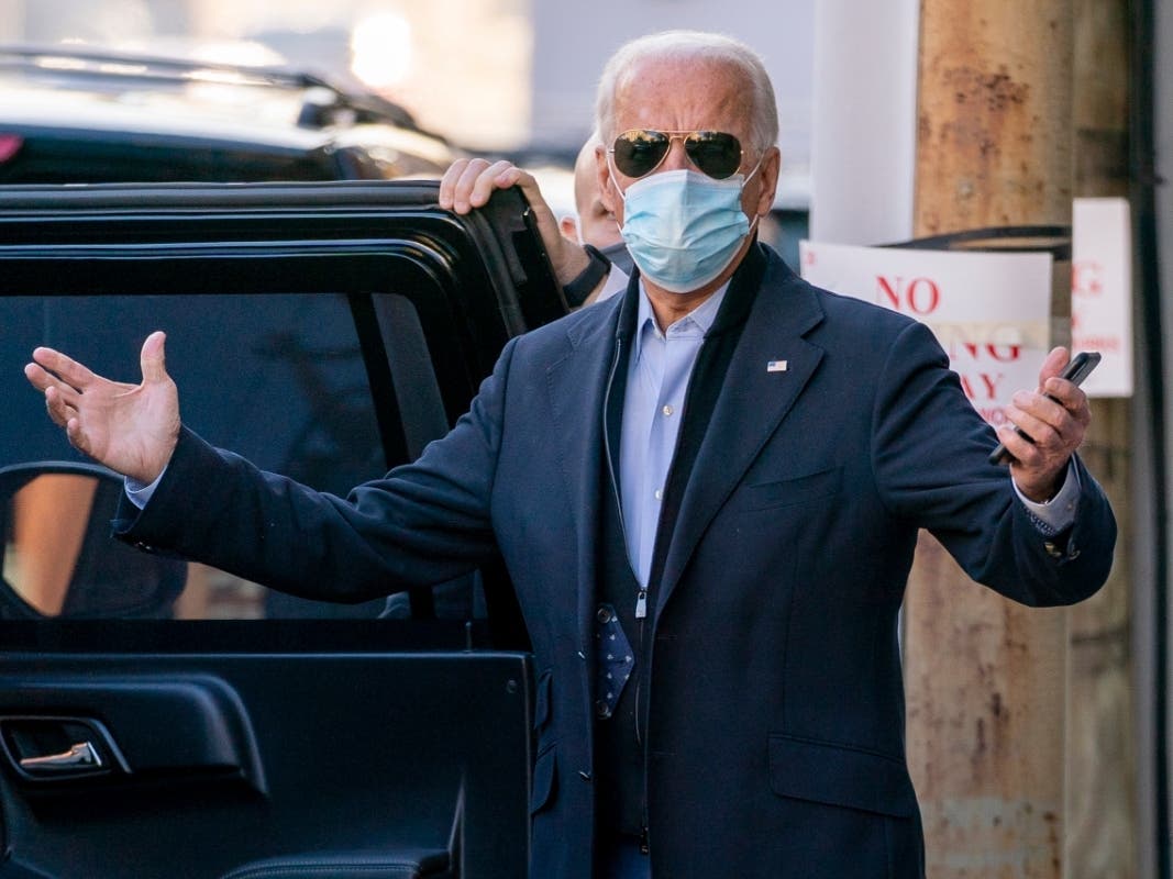 President-elect Joe Biden speaks to reporters as he leaves The Queen Theater in Wilmington, Delaware.