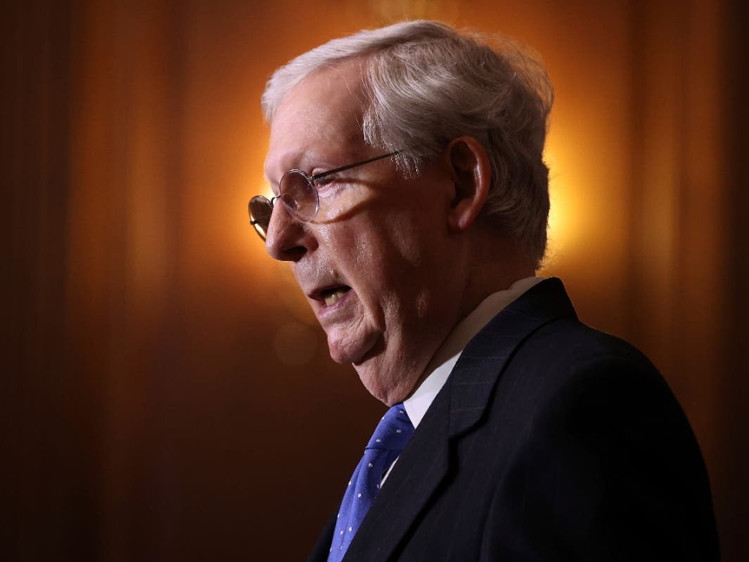 Senate Majority Leader Mitch McMcConnell of Ky., speaks to reporters on Capitol Hill in Washington on Tuesday.