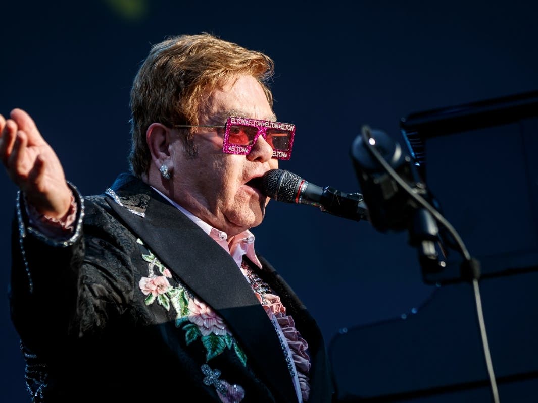 British singer Elton John performs during his "Farewell Yellow Brick Road" tour at the 53rd Montreux Jazz Festival. 