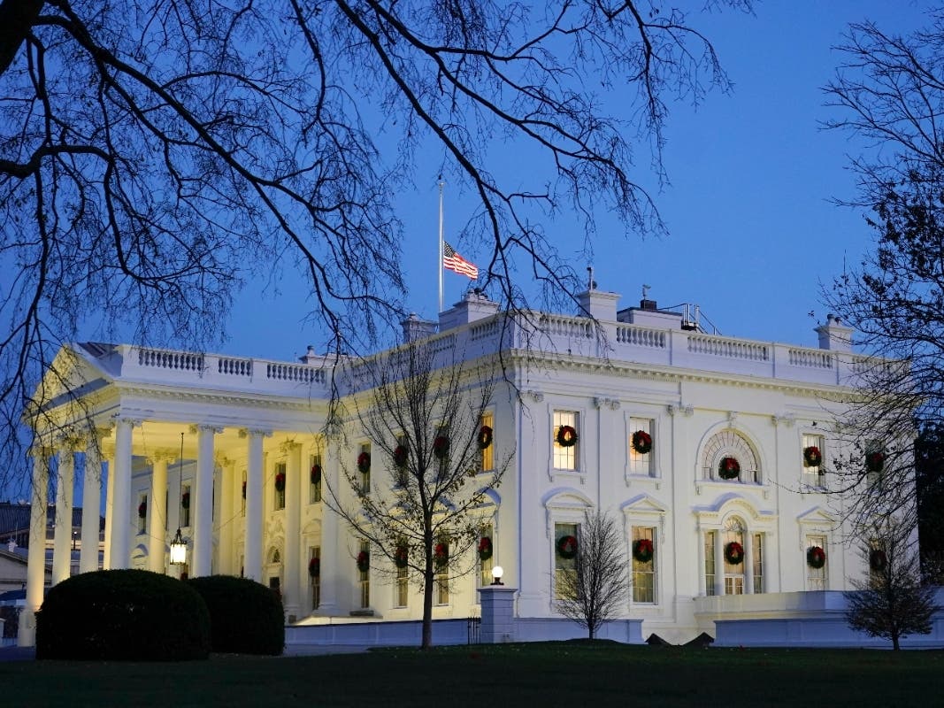 Dusk settles over the White House in Washington, D.C.
