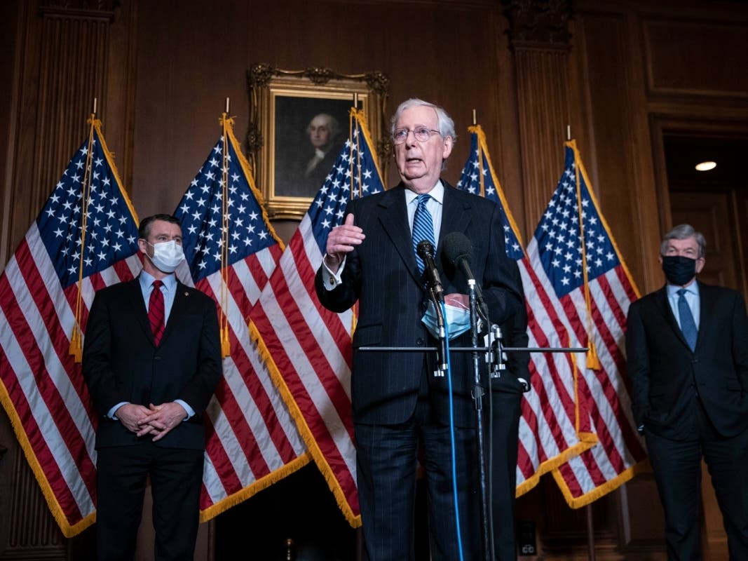 Senate Majority Leader Mitch McConnell of Kentucky, speaks during a news conference following a weekly meeting with the Senate Republican caucus on Dec. 8 at the Capitol in Washington, D.C.
