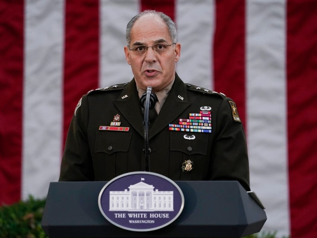 Army Gen. Gustave Perna, who is leading Operation Warp Speed, speaks during at an event in the Rose Garden of the White House in Washington. 