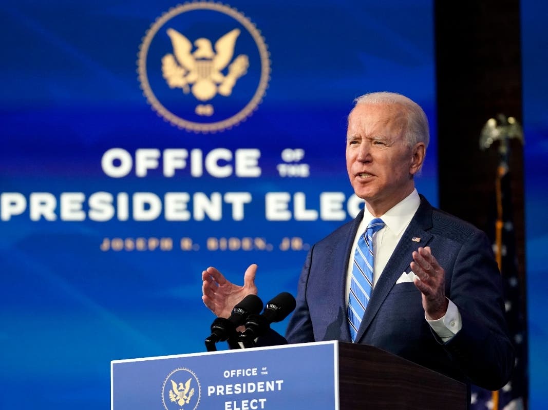 President-elect Joe Biden speaks about the COVID-19 pandemic during an event at The Queen theater.