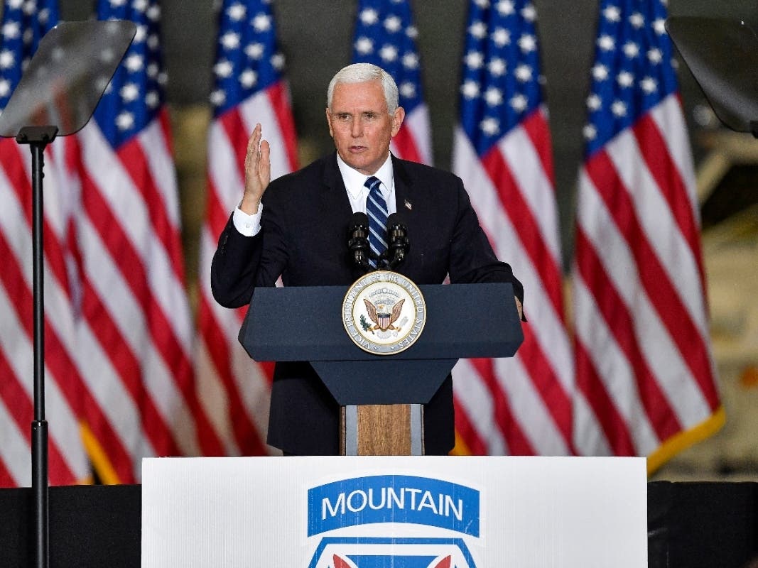 Vice President Mike Pence delivers remarks to Army 10th Mountain Division soldiers, many of whom have recently returned from Afghanistan, in Fort Drum, N.Y., Sunday, Jan. 17, 2021.