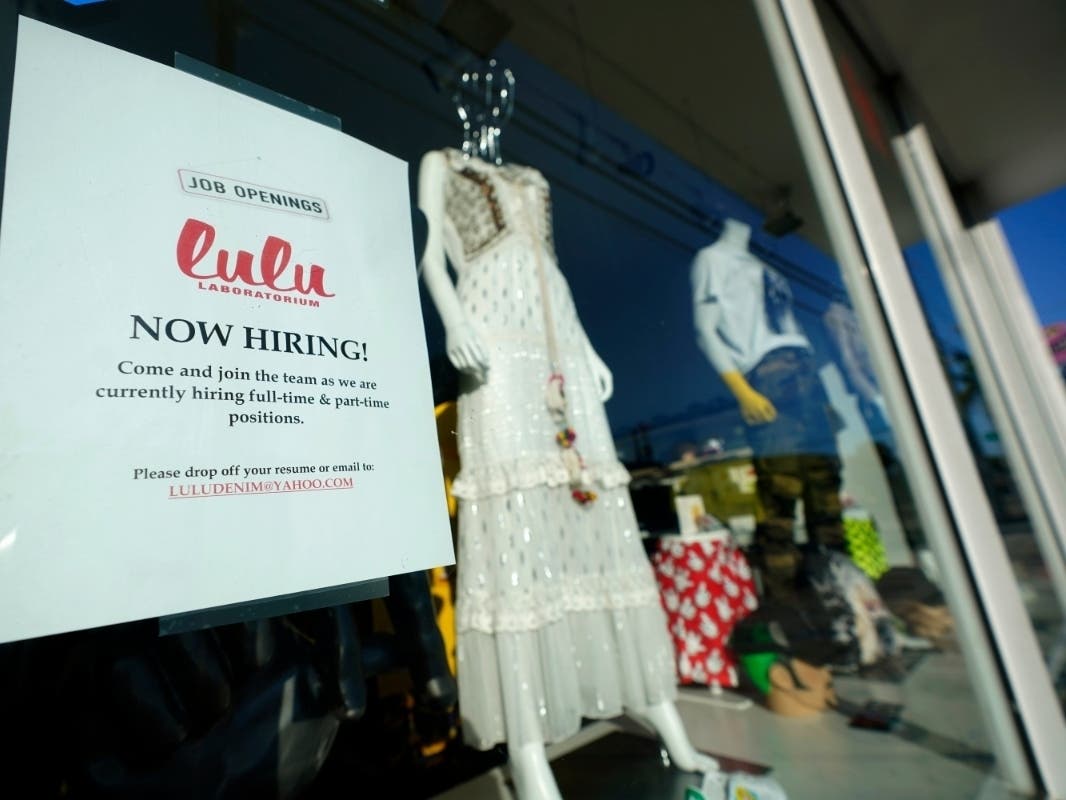 A store in the Wynwood Arts District in Miami is hiring as the number of unemployment claims dropped by 67,000 last week, down from 914,000 the week before, the Labor Department said in its Thursday report.