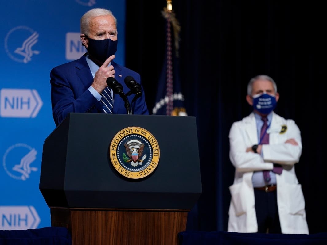 President Joe Biden speaks during a visit to the Viral Pathogenesis Laboratory at the National Institutes of Health on Thursday.
