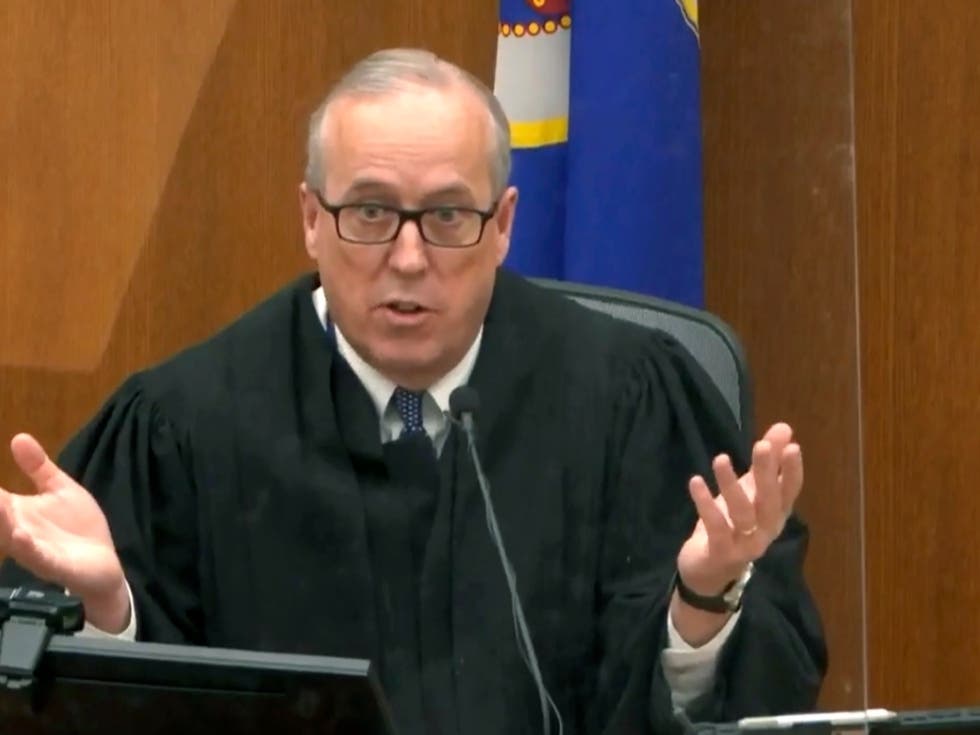 In this image taken from video, Hennepin County Judge Peter Cahill speaks during pretrial motions in the trial of former Minneapolis police officer Derek Chauvin on Thursday at the Hennepin County Courthouse in Minneapolis, Minn. 