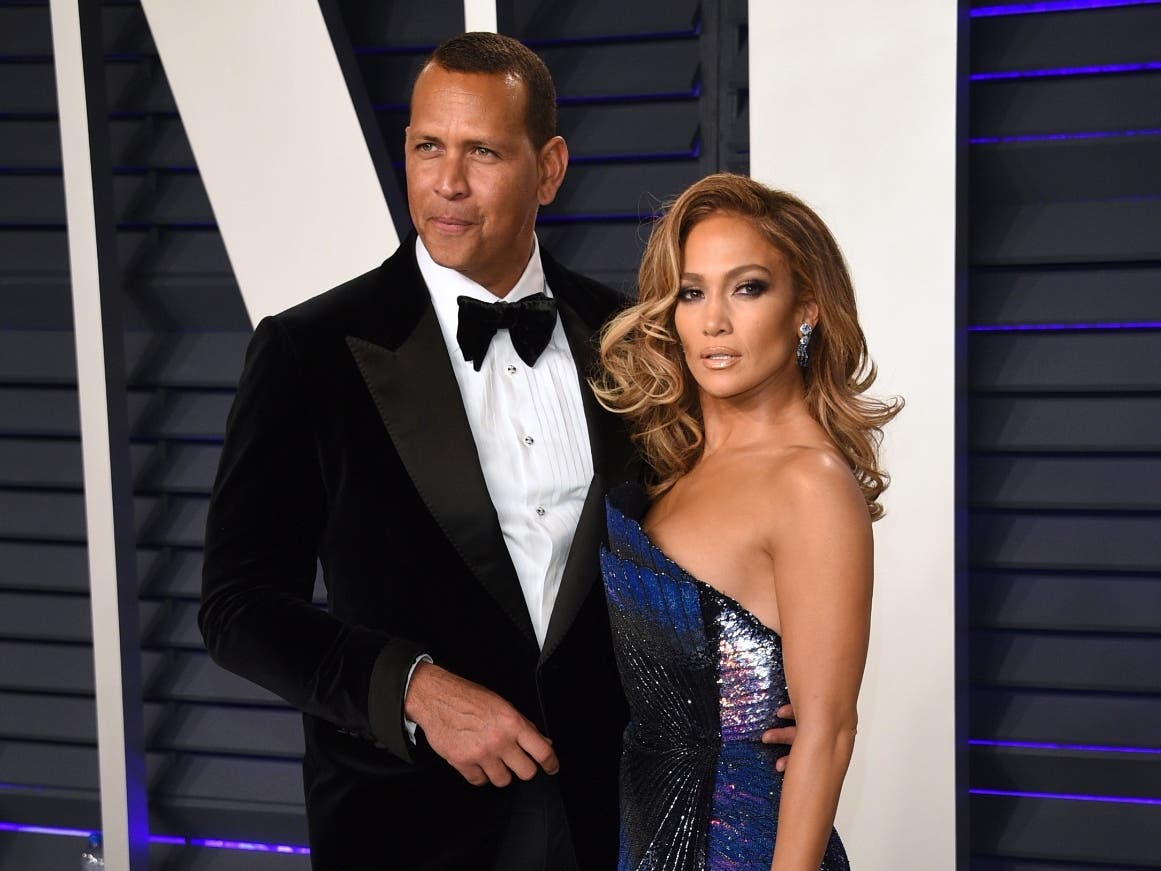 Alex Rodriguez, left, and Jennifer Lopez arrive at the Vanity Fair Oscar Party in Beverly Hills, Calif. on Feb. 24, 2019. Lopez and Rodriguez told the “Today” show Thursday in a joint statement that they are calling off their two-year engagement.