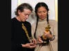 Producers Frances McDormand, left, and Chloe Zhao, winners of the award for best picture for "Nomadland," pose in the press room at the Oscars on Sunday, April 25, 2021, at Union Station in Los Angeles. 