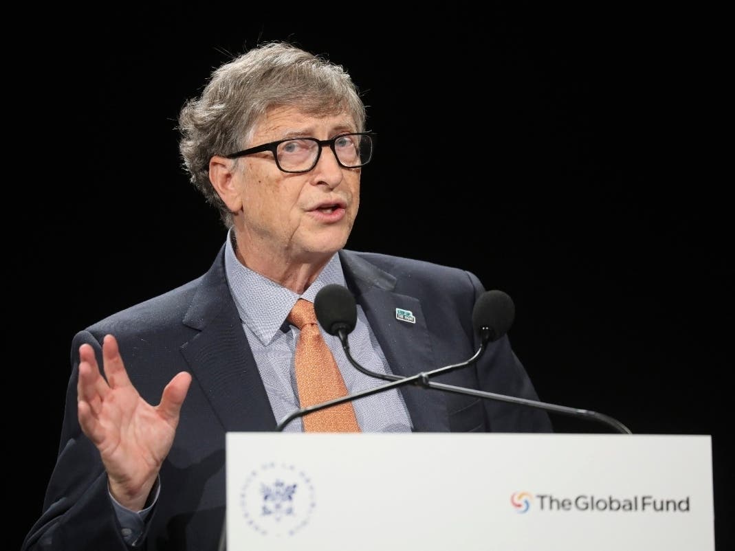 In this Thursday, Oct. 10, 2019, file photo, Philanthropist and Co-Chairman of the Bill & Melinda Gates Foundation Bill Gates gestures as he speaks to the audience during the Global Fund to Fight AIDS event at the Lyon's congress hall, central France.