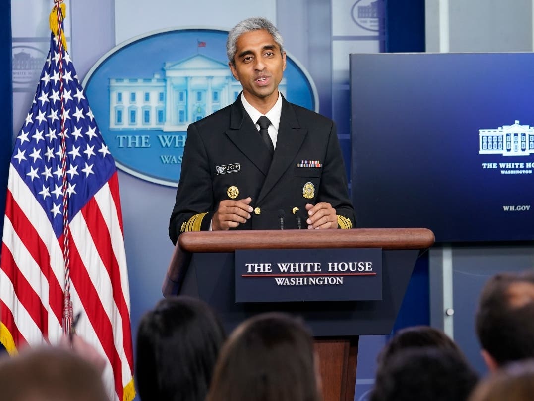 Surgeon General Dr. Vivek Murthy speaks during the daily briefing at the White House in Washington on Thursday. 