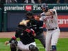 Houston Astros' Carlos Correa hits a two-run double against the Chicago White Sox in the third inning during Game 4 of the American League Division Series on Tuesday in Chicago.