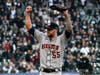 Houston Astros relief pitcher Ryan Pressly celebrates the final out against the Chicago White Sox in the ninth inning during Game 4 of the American League Division Series on Tuesday in Chicago. The Astros won 10-1.