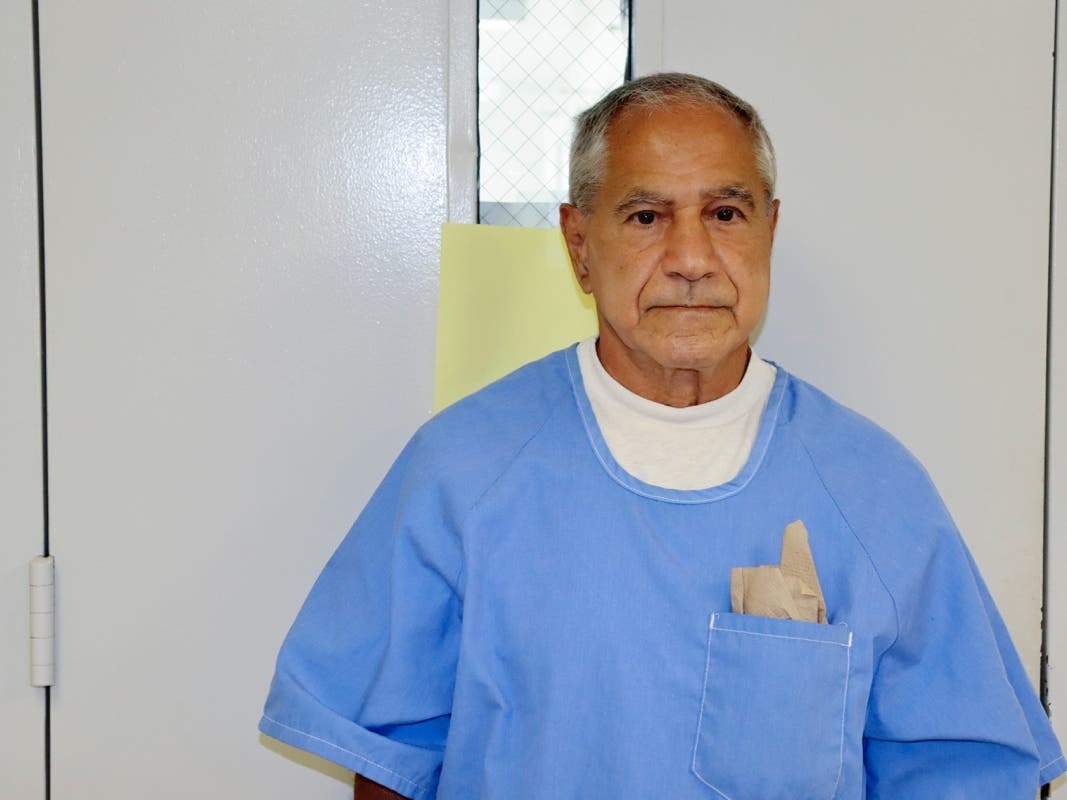 In this image provided by the California Department of Corrections and Rehabilitation, Sirhan Sirhan arrives for a parole hearing.