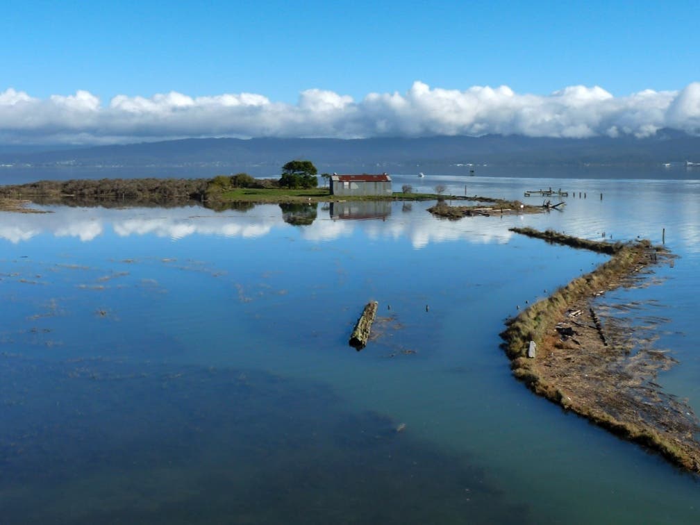 This Dec. 21, 2010 photo shows the site of the Indian Island Massacre, where members of the Wiyot Tribe were killed in 1860. The remains of 20 Native Americans massacred in the 1860s on the Northern California island have been returned to their tribe.