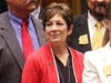 Arizona Republican state Rep. Nancy Barto, middle, stands with other lawmakers in the Statehouse in Phoenix. Republicans who control the Arizona Senate voted Tuesday to outlaw abortion after 15 weeks of pregnancy.
