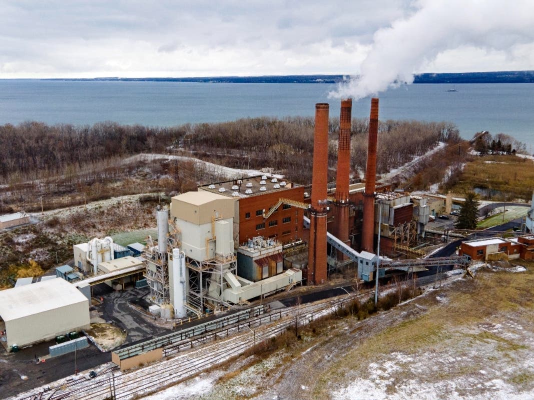 The Greenidge Generation bitcoin mining facility, in a former coal plant by Seneca Lake in Dresden, New York, is shown in this photo from Nov. 29, 2021.