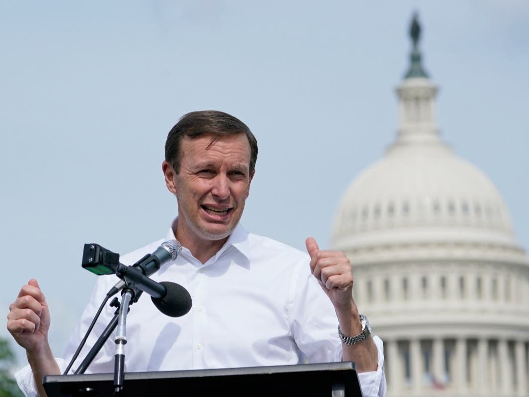 Sen. Chris Murphy, D-Conn., speaks during a rally near Capitol Hill in Washington, Friday, June 10, 2022, urging Congress to pass gun legislation.