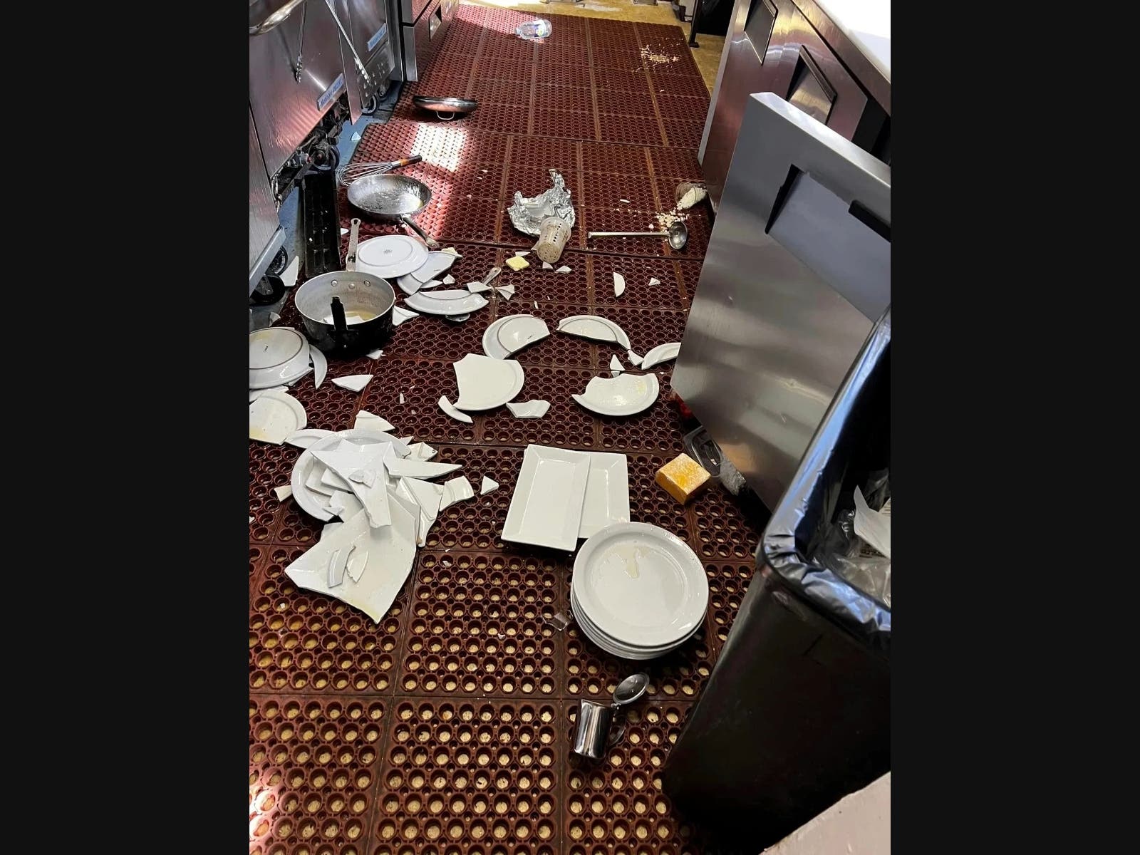 This photo provided by Plumas Pines Resort and Bar shows a portion of the damage done to Plumas Pines Resort & Bar in Almanor, Calif., following a 5.5 earthquake in Lake Almanor at around 4:20 p.m. on Thursday, May 11, 2023. 