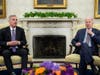 House Speaker Kevin McCarthy of California speaks as he meets with President Joe Biden to discuss the debt limit in the Oval Office of the White House Monday.