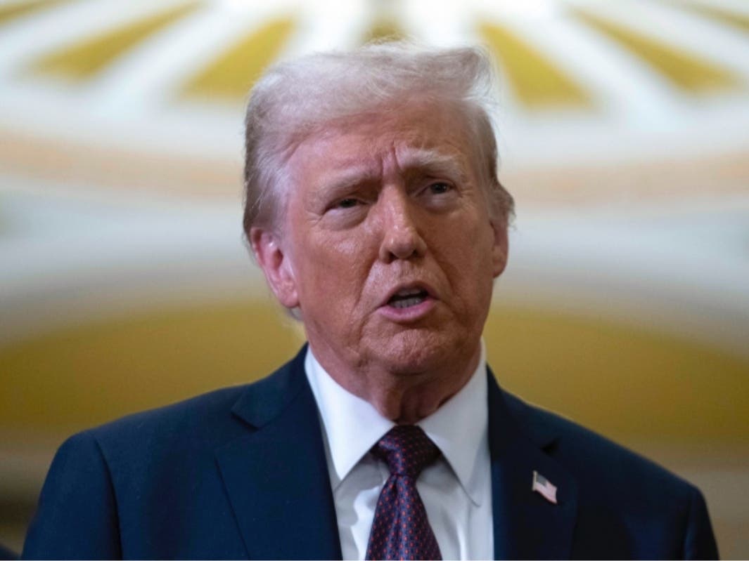President-elect Donald Trump talks to reporters after a meeting with Republican leadership at the Capitol on Wednesday, Jan. 8, 2025, in Washington.